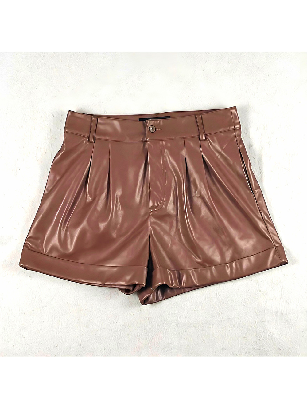 Generation Love Brown Faux Leather Pleated Cuffed Shorts Size 8